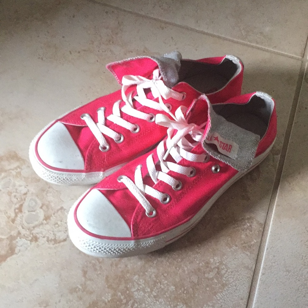 Pink and silver converse sneakers